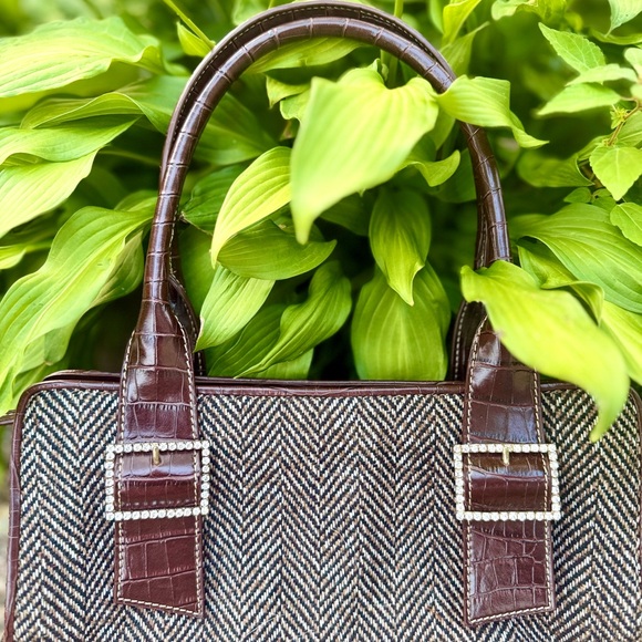 Apostrophe Herringbone Shoulder Bag with Dark Brown Trim - Picture 1 of 7